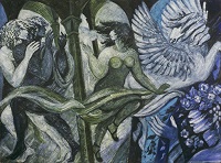 blue interiorwith spirits passing through